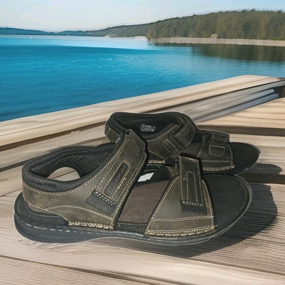 New! Rockport Darwyn Quarter Strap Sandals Men's Size US 11 Brown Leather $90 - Picture 1 of 10